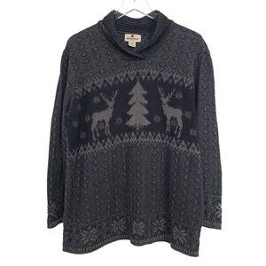 Woolrich Reindeer Sweater Charcoal Heather Gray Holiday Winter Womens Size XL